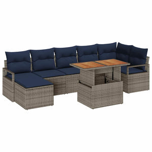 Garten Essgruppe mit Kissen, 8-teilig, Grau/Marineblau