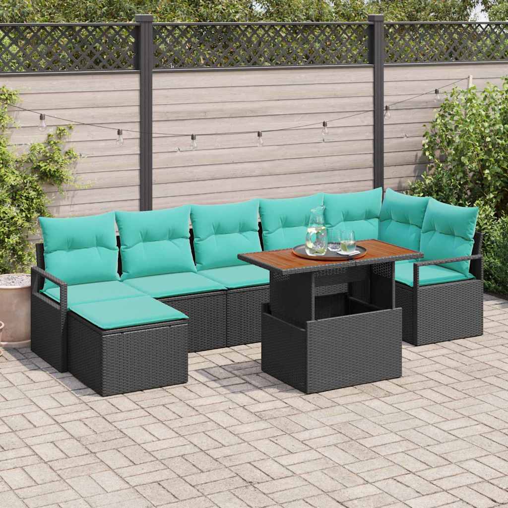 Garten Essgruppe mit Kissen, 8-teilig, Schwarz/Teal