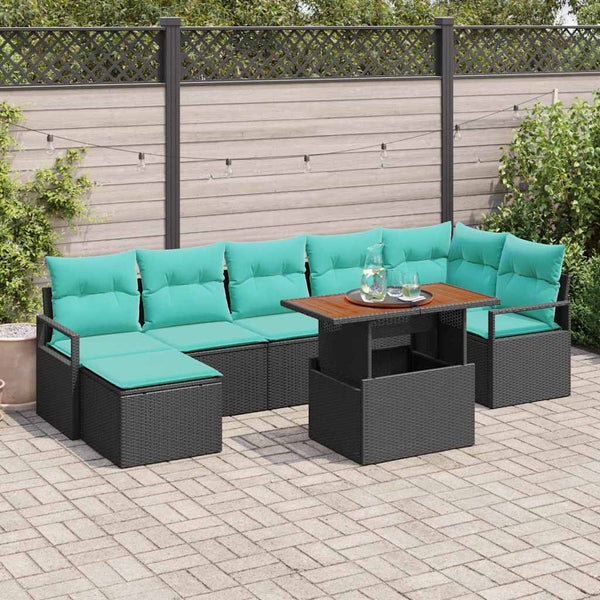 Garten Essgruppe mit Kissen, 8-teilig, Schwarz/Teal