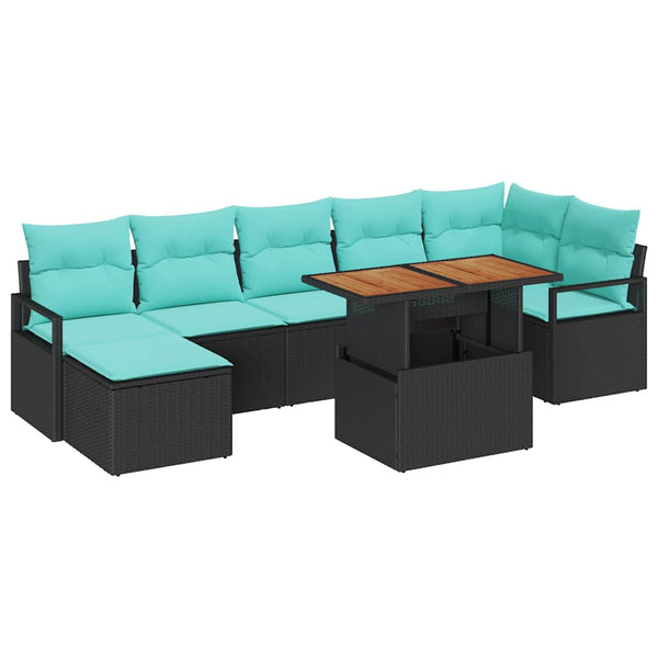 Garten Essgruppe mit Kissen, 8-teilig, Schwarz/Teal
