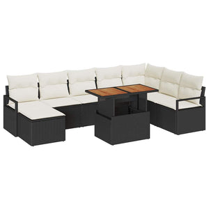 vidaXL Garden Sofa Set with Cushions 9 pcs Black and Cream