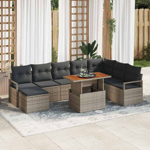 Garten Sofa Set mit Kissen, Grau/Braun, 9-teilig