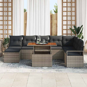 Garten Sofa Set mit Kissen, Grau/Braun, 9-teilig