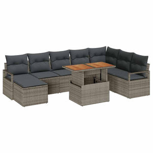Garten Sofa Set mit Kissen, Grau/Braun, 9-teilig