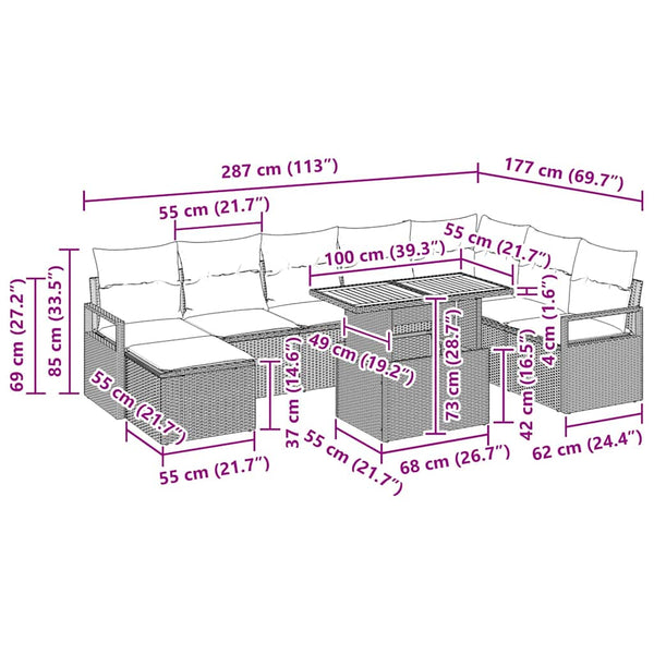 Garten Sofa Set Beige & Creme 9-teilig
