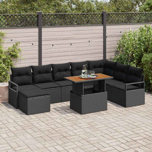 Garten Sofa Set mit Kissen, Schwarz & Braun, 9-teilig