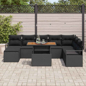 Garten Sofa Set mit Kissen, Schwarz & Braun, 9-teilig