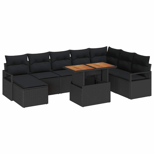 Garten Sofa Set mit Kissen, Schwarz & Braun, 9-teilig