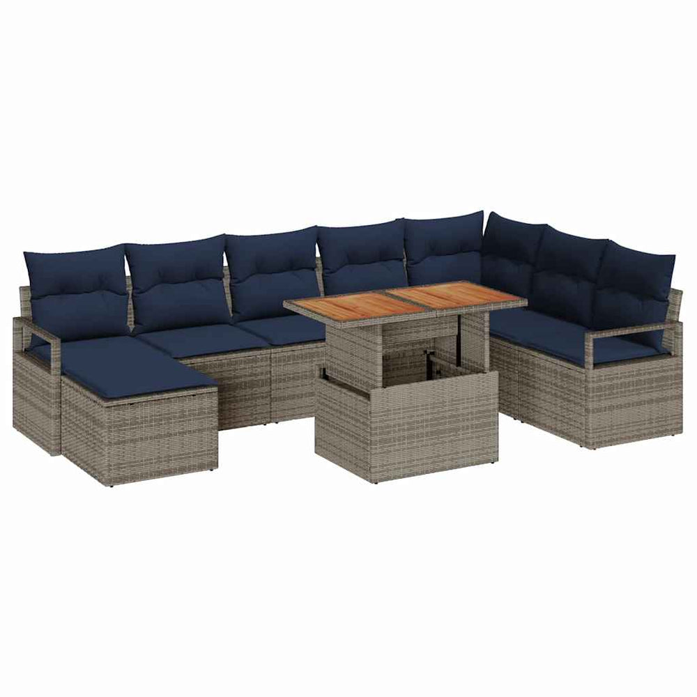 vidaXL Garden Dining Set with Cushions 9 pcs Grey and Navy Blue