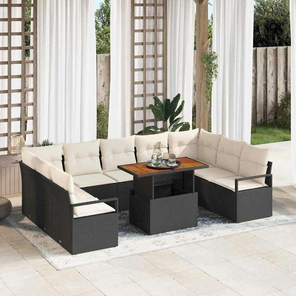 vidaXL Garden Sofa Set with Cushions 10 pcs Black and Cream
