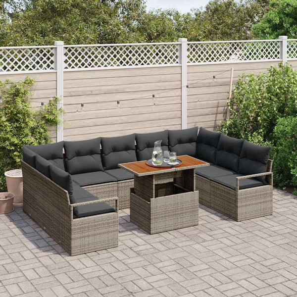 Gartenmöbel Set mit Kissen, Grau/Braun, 10-teilig