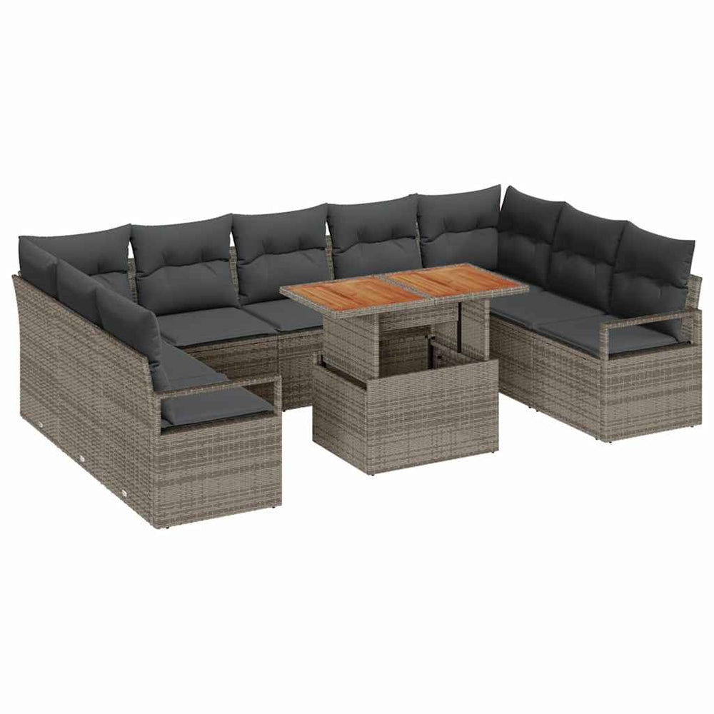Gartenmöbel Set mit Kissen, Grau/Braun, 10-teilig