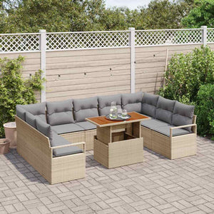Garten Sofa Set mit Kissen, Beige/Grau, 10-teilig