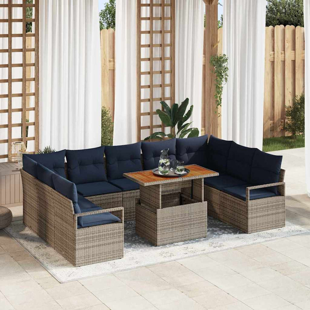 Garten Sofa Set Grau Marineblau 10-teilig