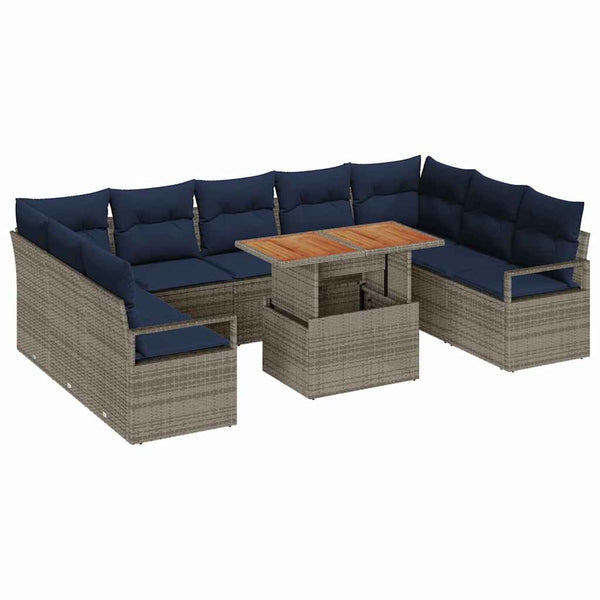 Garten Sofa Set Grau Marineblau 10-teilig
