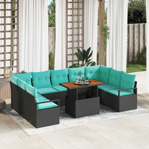 Garten Sofa Set Schwarz Teal 10-teilig