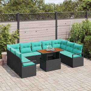 Garten Sofa Set Schwarz Teal 10-teilig