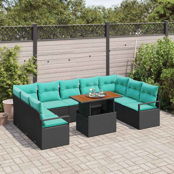 Garten Sofa Set Schwarz Teal 10-teilig