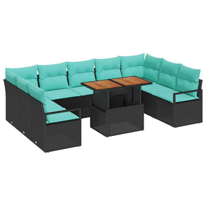 Garten Sofa Set Schwarz Teal 10-teilig