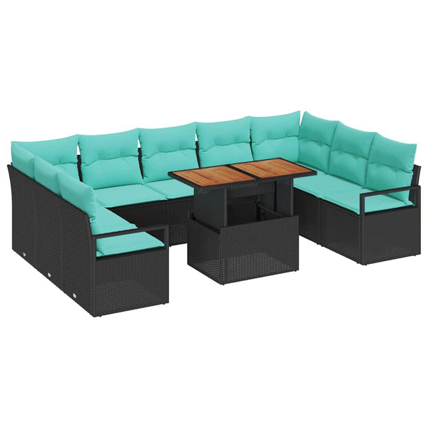 Garten Sofa Set Schwarz Teal 10-teilig