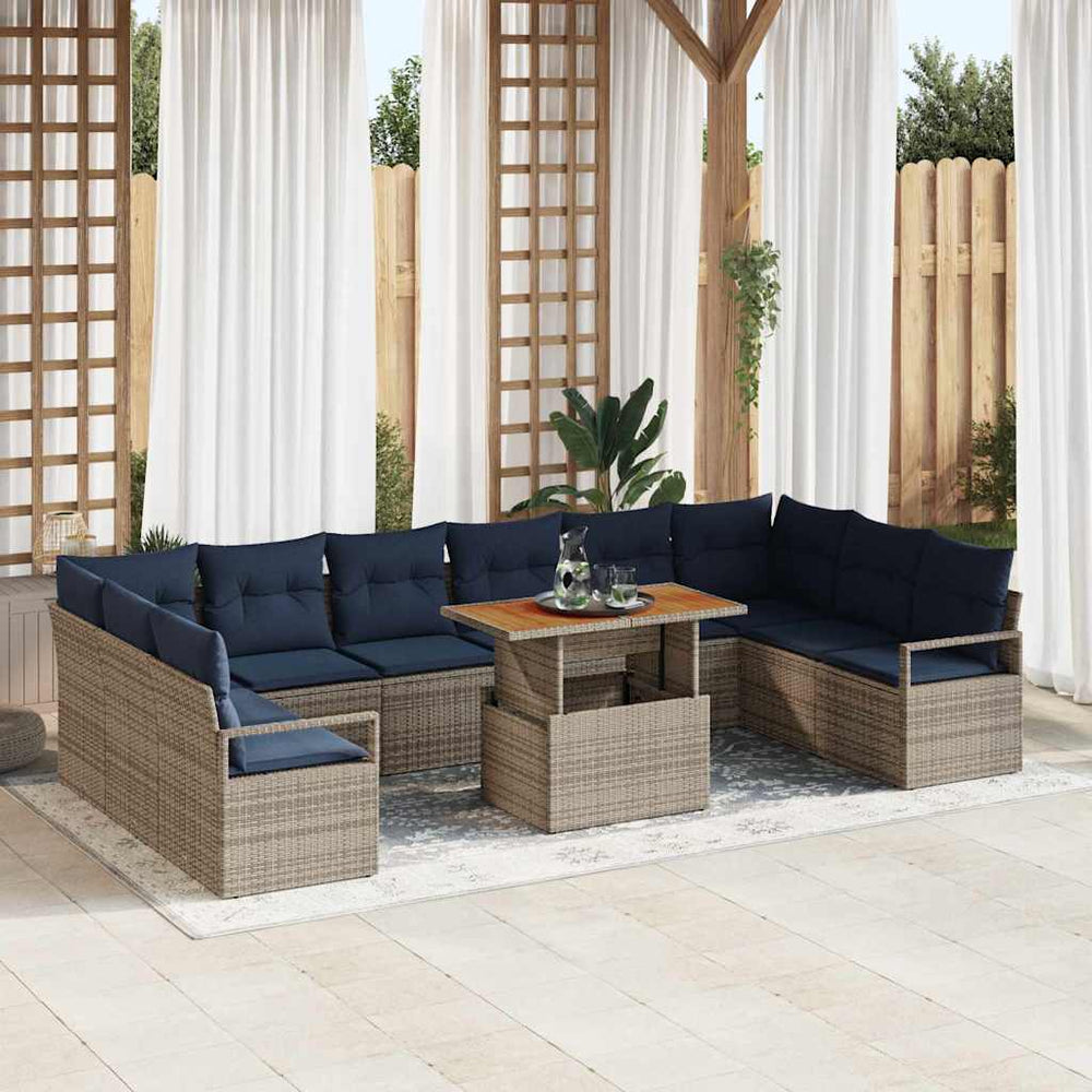 Garten Essgruppe mit Kissen 11-teilig Grau/Marineblau