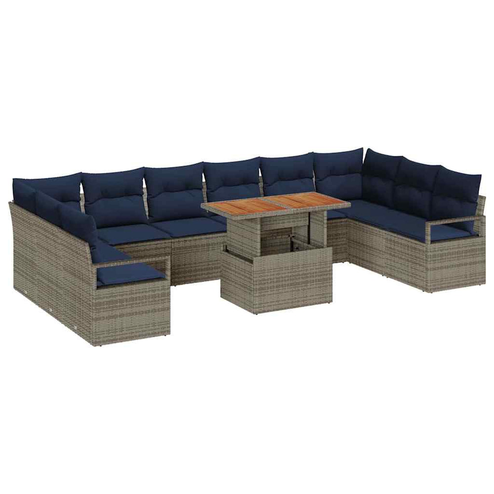 Garten Essgruppe mit Kissen 11-teilig Grau/Marineblau