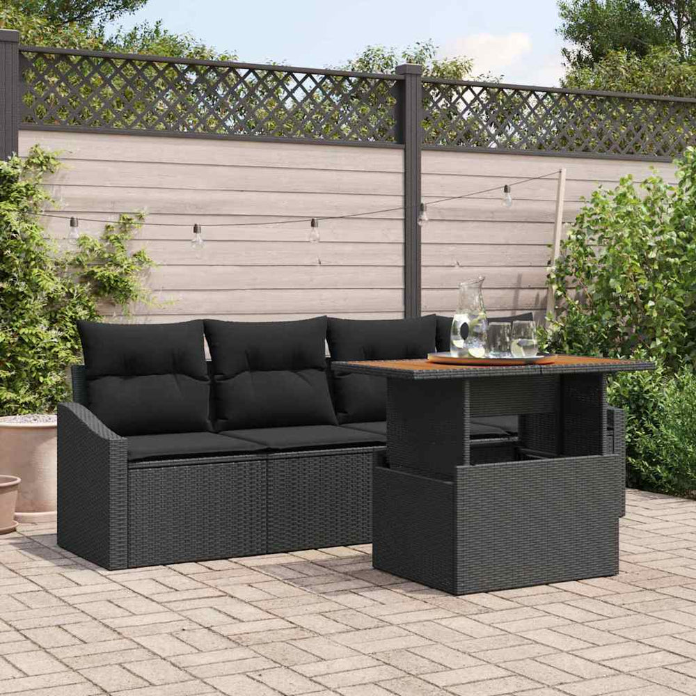 vidaXL Garden Sofa Set with Cushions 5 pcs Black Poly Rattan