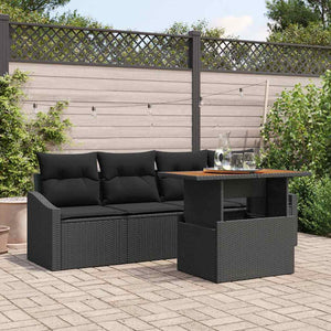 vidaXL Garden Sofa Set with Cushions 5 pcs Black Poly Rattan