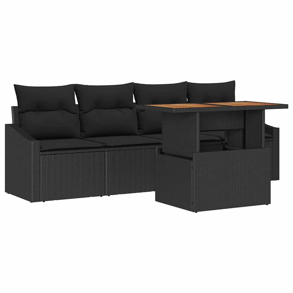 vidaXL Garden Sofa Set with Cushions 5 pcs Black Poly Rattan