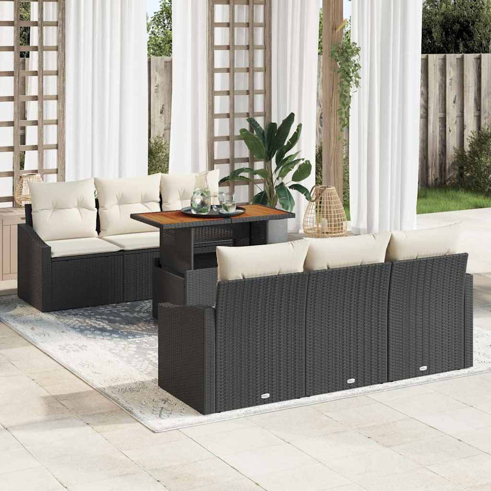 Garten Sofa Set Schwarz Creme 7-teilig