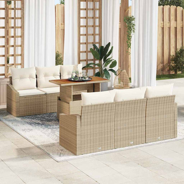 Garten Sofa Set Beige/Creme mit Kissen, 7-teilig