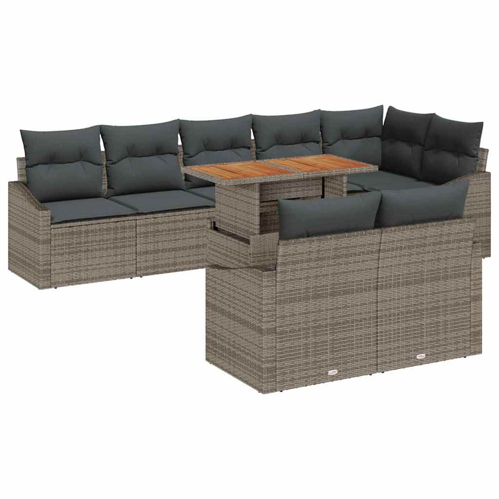 vidaXL Garden Sofa Set with Cushions 9 pcs Grey and Brown