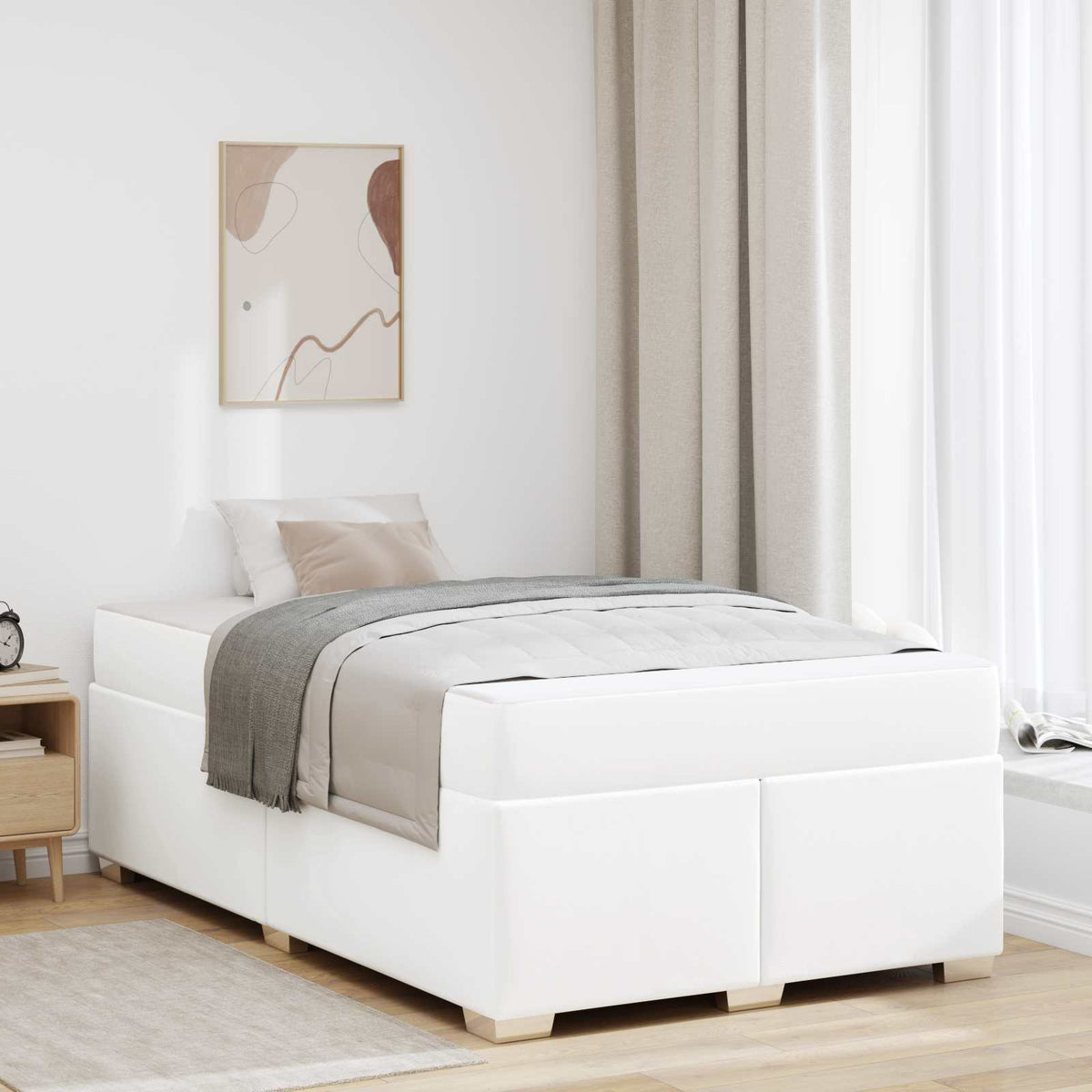 vidaXL Bed Frame with Mattress White 120 x 190 cm Fabric