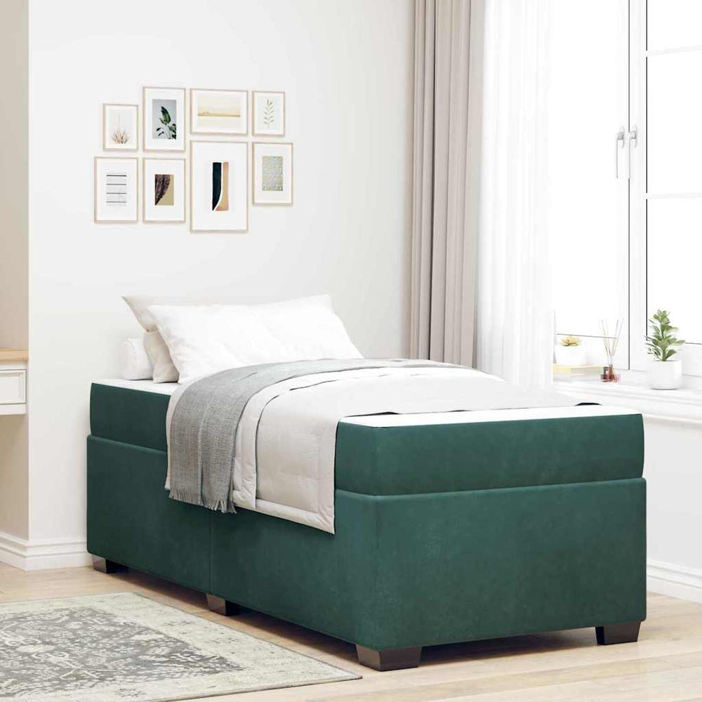 vidaXL Bed Frame with Mattress Dark Green 80 x 200 cm Fabric