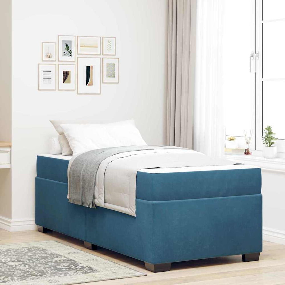 vidaXL Bed Frame with Mattress Dark Blue 90 x 200 cm Fabric