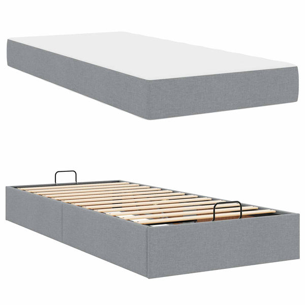 vidaXL Bed Frame with Mattress 2 pcs Light Gray Fabric