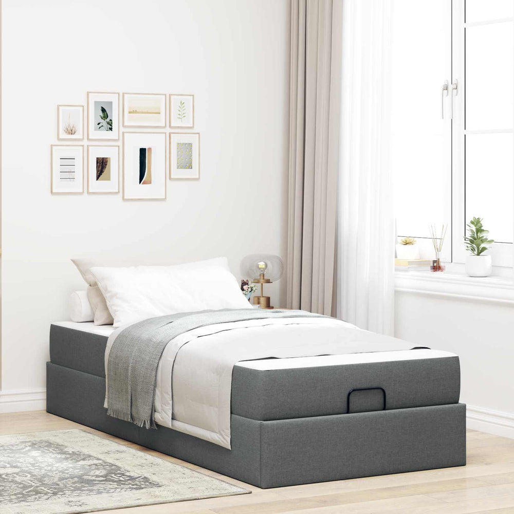 vidaXL Bed Frame with Mattress 2 pcs Dark Grey Fabric