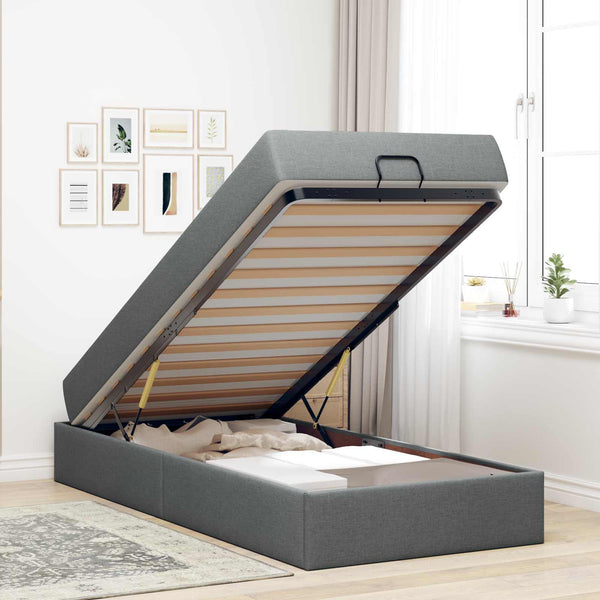 vidaXL Bed Frame with Mattress 2 pcs Dark Grey Fabric
