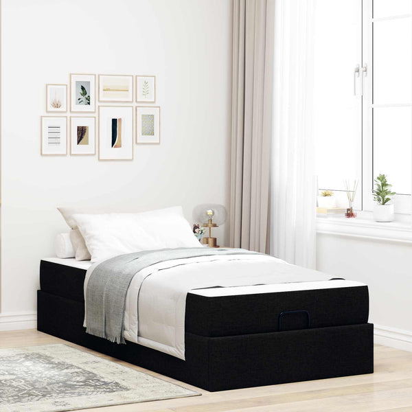 vidaXL Bed Frame with Mattress 2 pcs Black Fabric