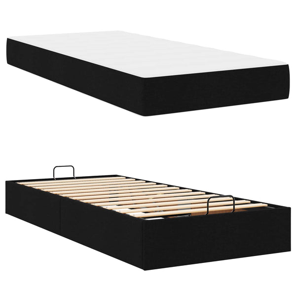 vidaXL Bed Frame with Mattress 2 pcs Black Fabric