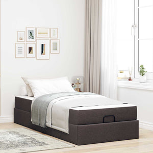 vidaXL Bed Frame with Mattress 2 pcs Light Brown Fabric