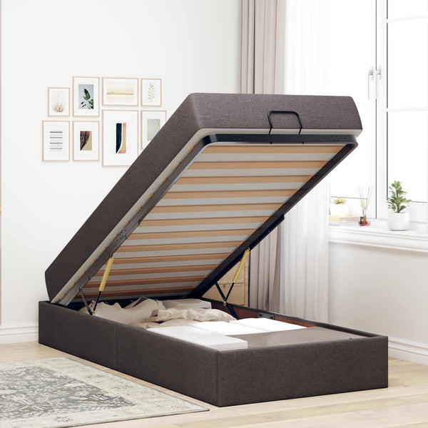 vidaXL Bed Frame with Mattress 2 pcs Light Brown Fabric