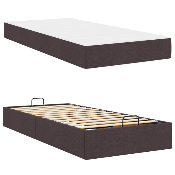 vidaXL Bed Frame with Mattress 2 pcs Light Brown Fabric
