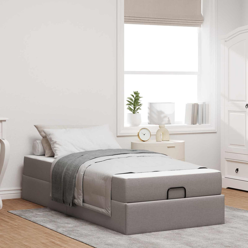 vidaXL Bed Frame with Mattress 2 pcs Taupe Fabric