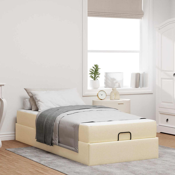 vidaXL Bed Frame with Mattress 2 pcs Cream Fabric