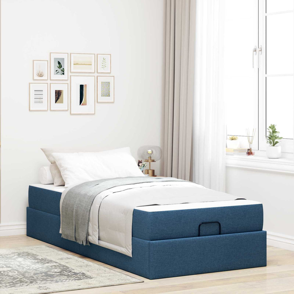 vidaXL Bed Frame with Mattress 2 pcs Blue Fabric