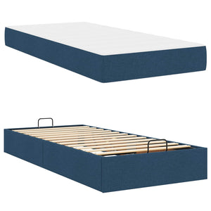 vidaXL Bed Frame with Mattress 2 pcs Blue Fabric