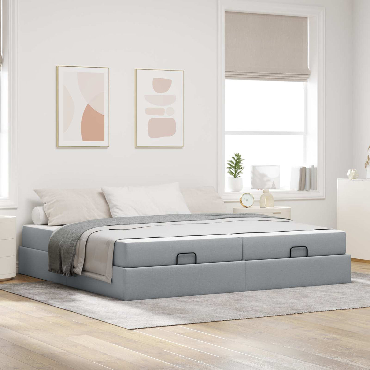 vidaXL Bed Frame with Mattress with Mattress 2 pcs Light Grey Fabric