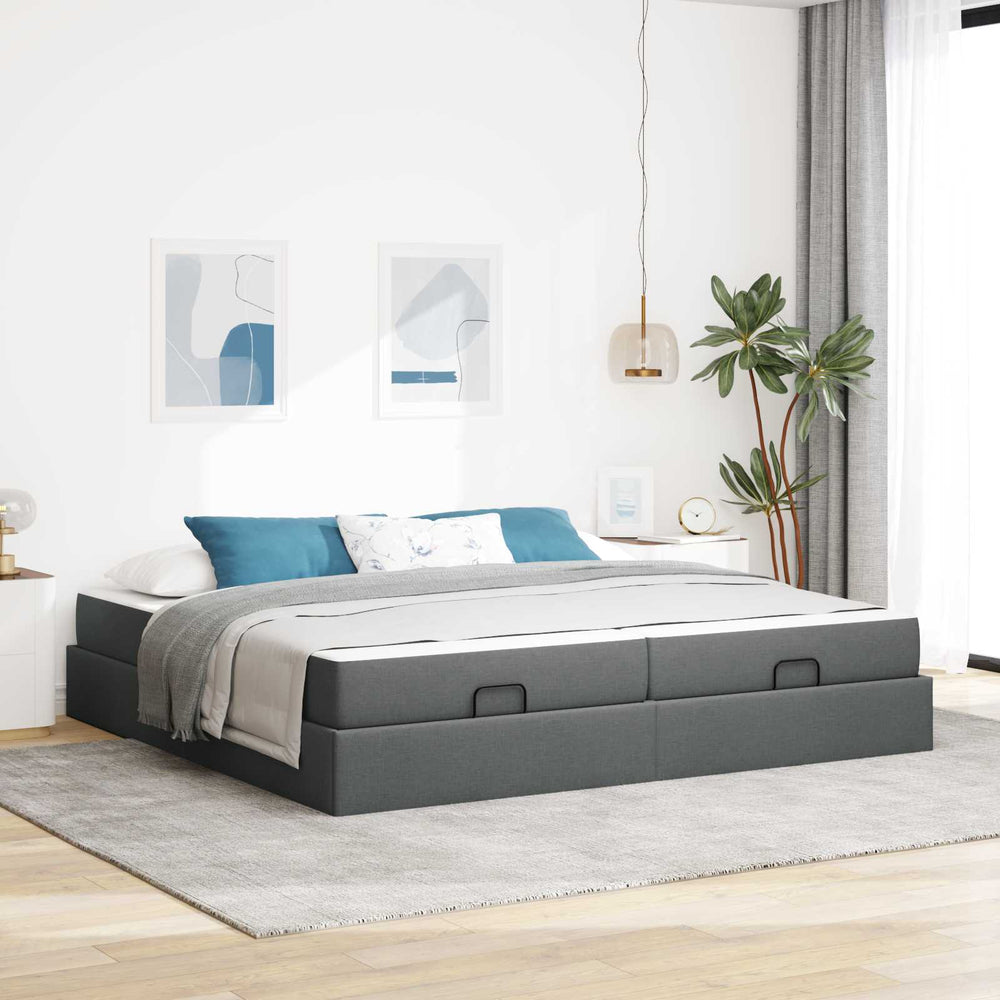vidaXL Bed Frame with Mattress 2 pcs Dark Grey Fabric