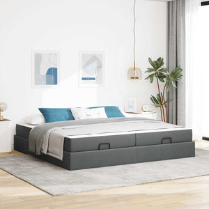 vidaXL Bed Frame with Mattress 2 pcs Dark Grey Fabric